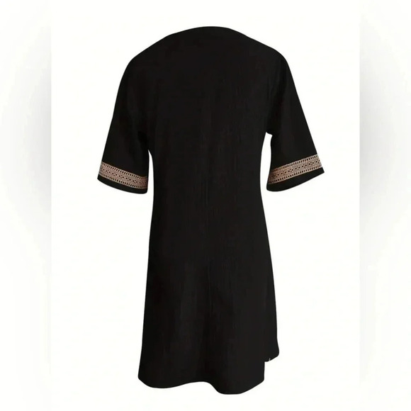 Black Tunic Dress Lace V Neck Knee-Length, Pullover Comfortable Stylish Details - Picture 5 of 7